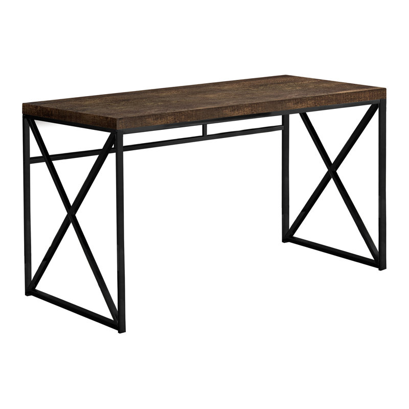Hei Computer Office Desk 24 x 47 inch Rectangular Brown Wood Black Metal Benjara Top Color Brown